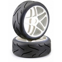 214000034 Ansmann Racing 1:8 Tyre & Rim Set Twin 5 Spoke "Street Tyre" White (2)