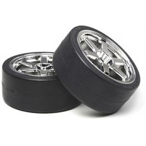 Tamiya 6-Spoke Metal Plated Wheel w/Drift Tire Type D (2) 53960