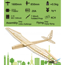 DANCING WINGS SUNBIRD GLIDER BALSA KIT 1.6M 1100KV MOTOR 20A ESC PROP